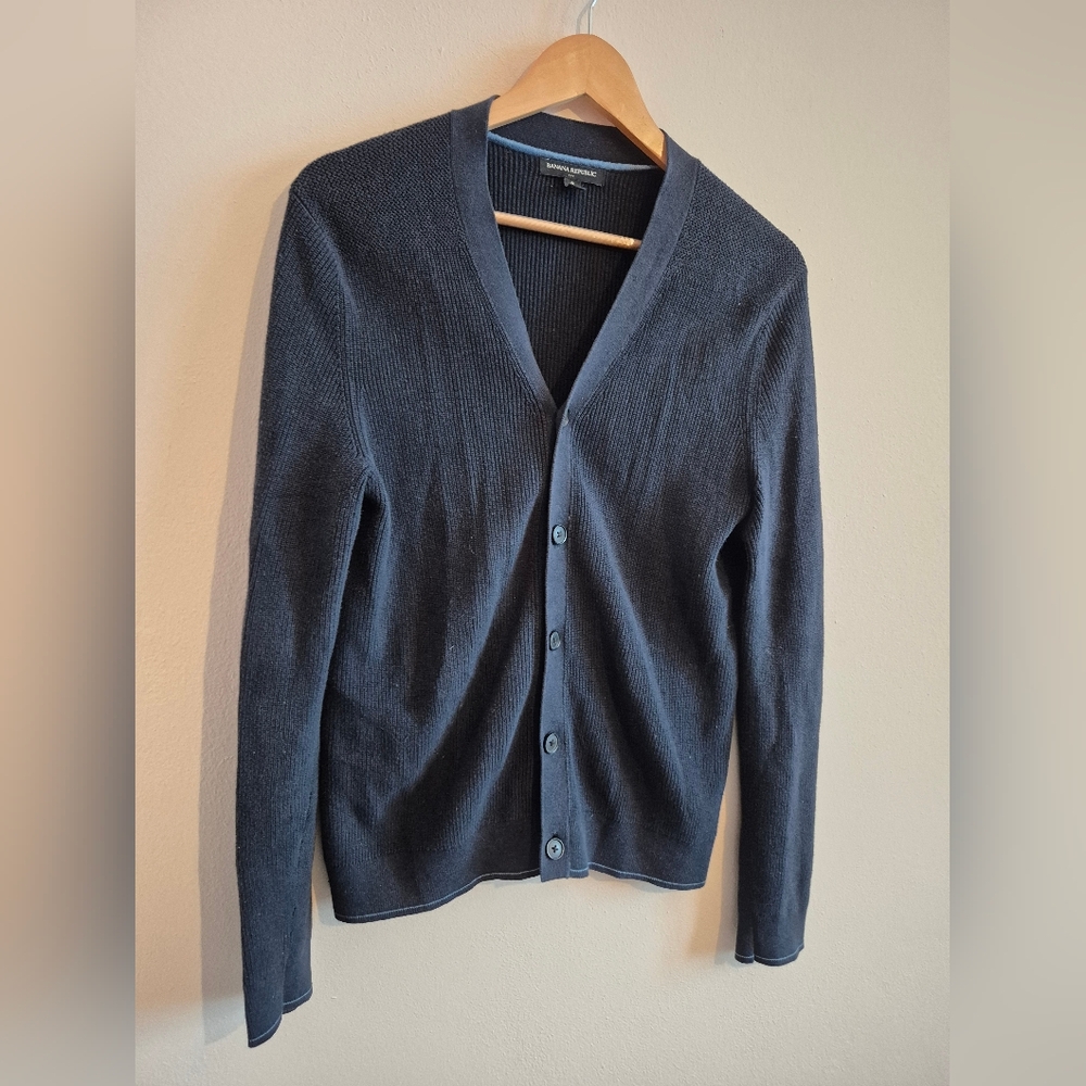 100% Cotton Navy Blue Cardigan By Banana Republic Size Small Mens